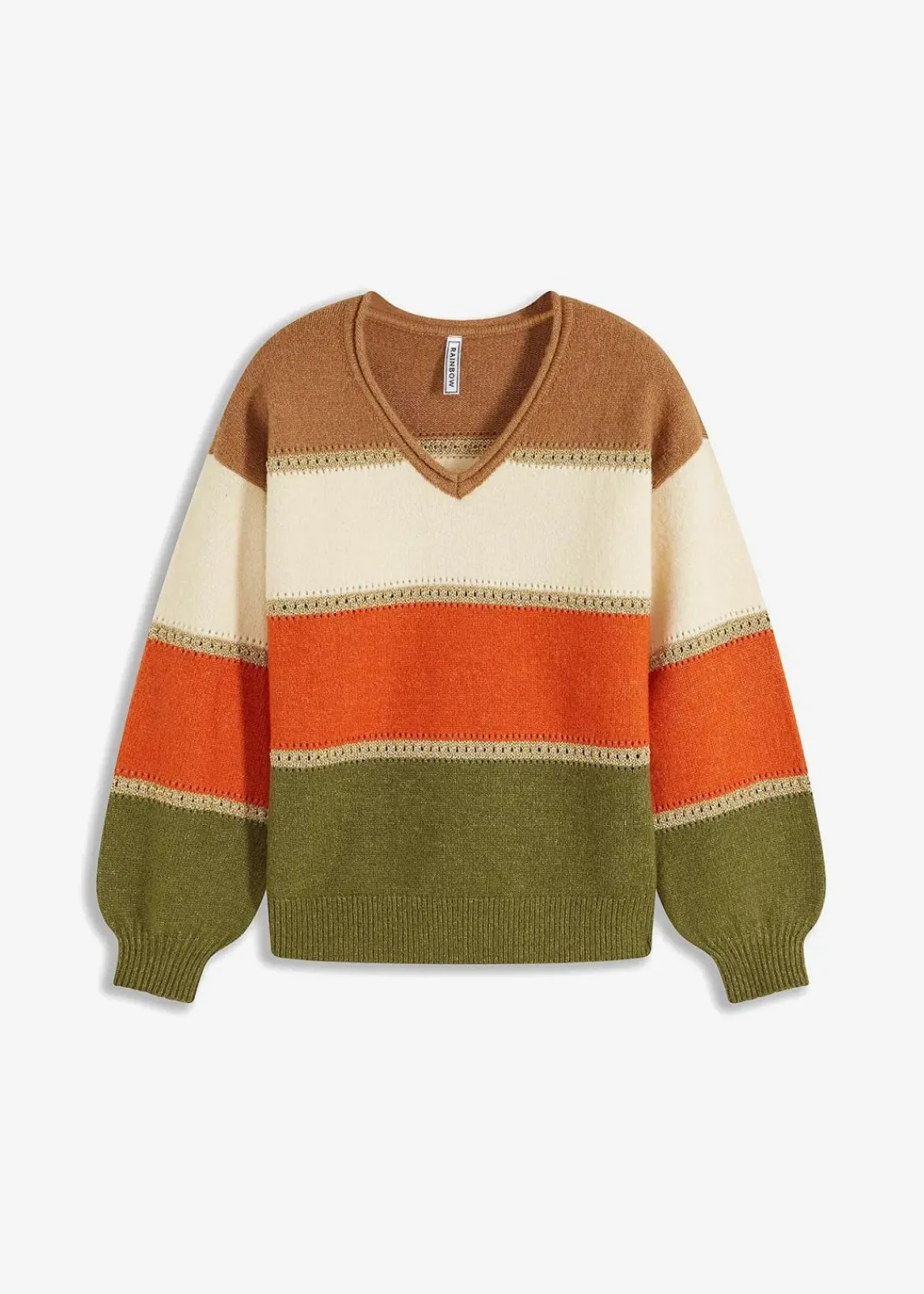 bonprix Bekleidung·Umstandsmode|Strickmode^Strickpullover camel/elfenbein/kupferorange/lodengrün gestreift