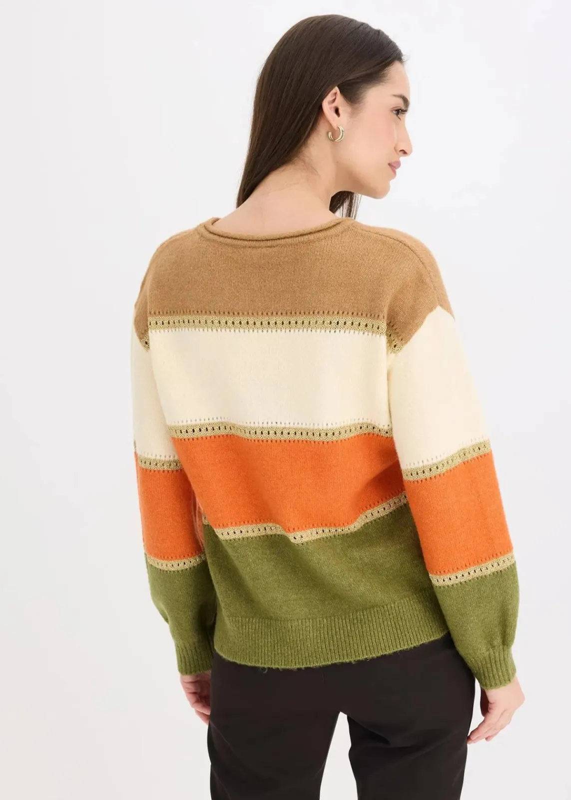 bonprix Bekleidung·Umstandsmode|Strickmode^Strickpullover camel/elfenbein/kupferorange/lodengrün gestreift