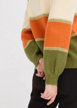bonprix Bekleidung·Umstandsmode|Strickmode^Strickpullover camel/elfenbein/kupferorange/lodengrün gestreift
