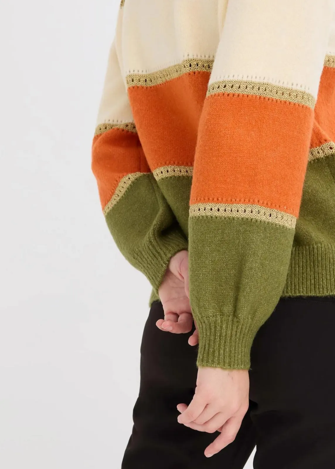 bonprix Bekleidung·Umstandsmode|Strickmode^Strickpullover camel/elfenbein/kupferorange/lodengrün gestreift