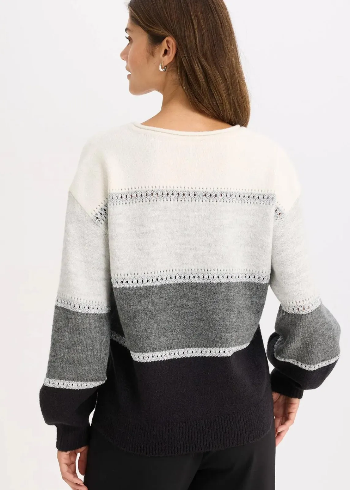 bonprix Bekleidung·Umstandsmode|Strickmode^Strickpullover schwarz/anthrazit meliert/hellgrau meliert/wollweiß gestreift