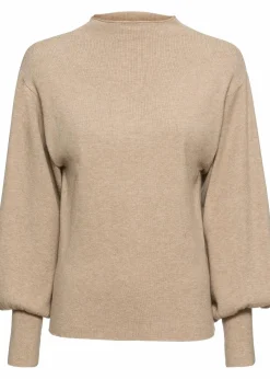 bonprix Strickmode|Pullover & Strickjacken^Strickpullover mit Ballonärmeln beige meliert