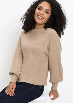 bonprix Strickmode|Pullover & Strickjacken^Strickpullover mit Ballonärmeln beige meliert