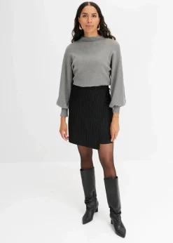 bonprix Bekleidung·Jeans|Pullover & Strickjacken^Strickpullover mit Ballonärmeln grau meliert