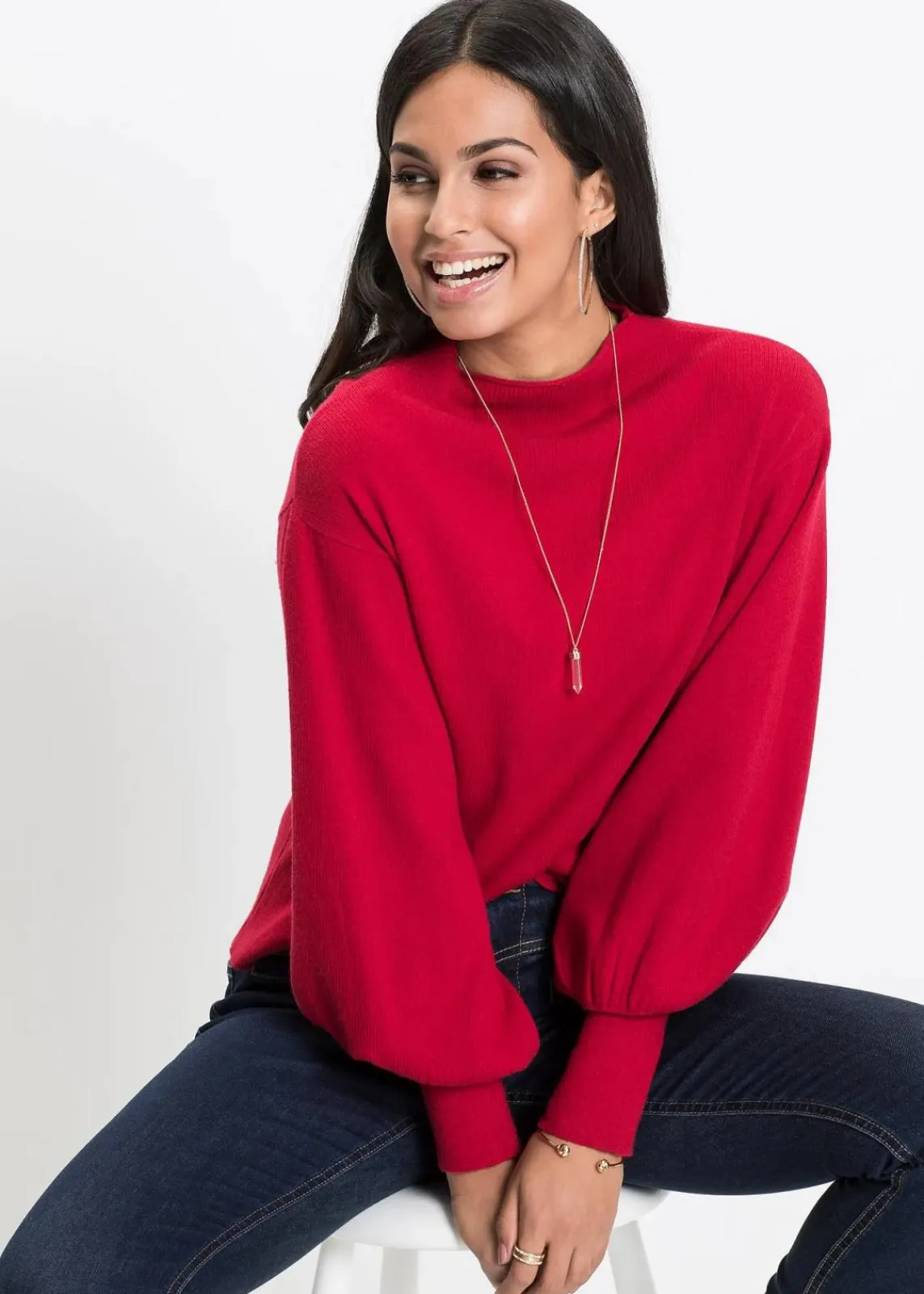 bonprix Strickmode|Pullover & Strickjacken^Strickpullover mit Ballonärmeln dunkelrot