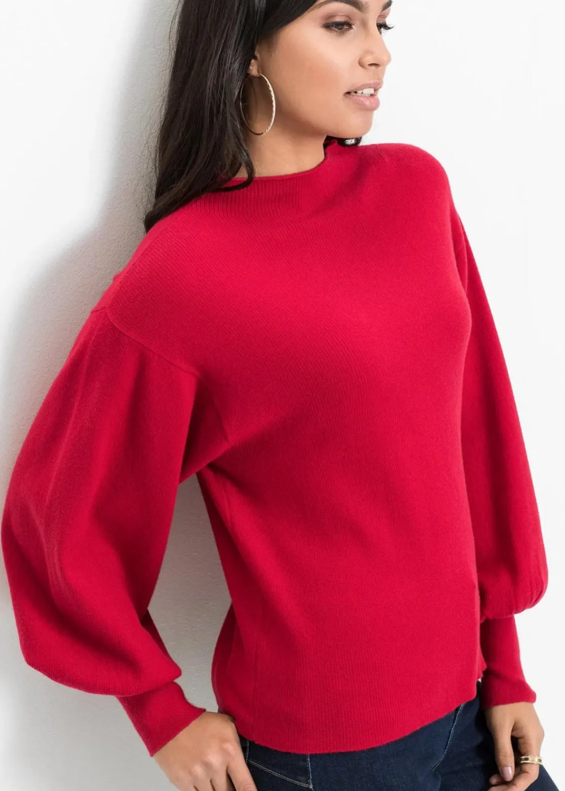 bonprix Strickmode|Pullover & Strickjacken^Strickpullover mit Ballonärmeln dunkelrot