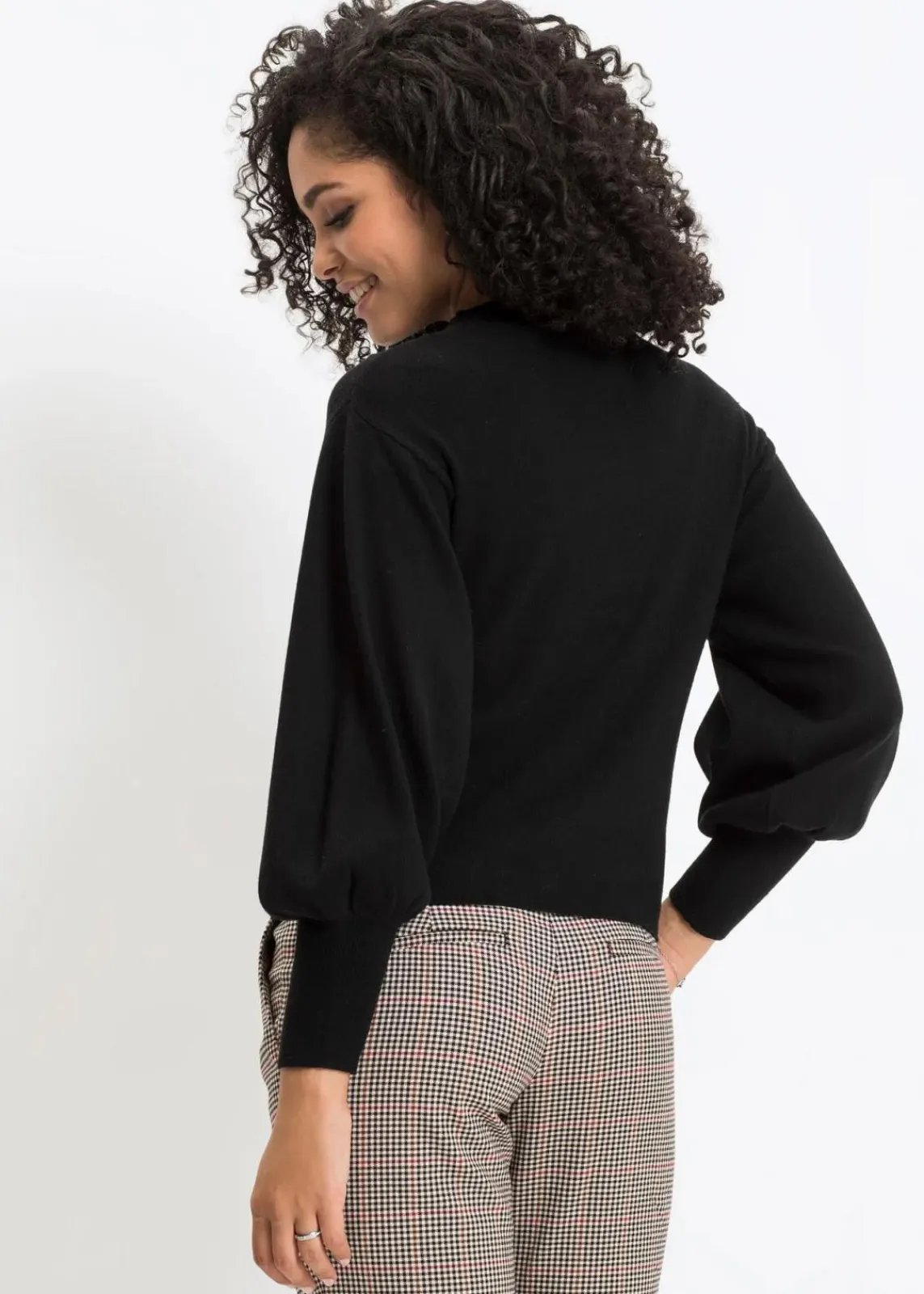 bonprix Bekleidung·Jeans|Pullover & Strickjacken^Strickpullover mit Ballonärmeln schwarz
