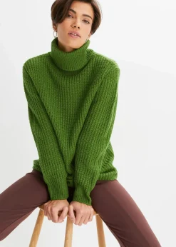 bonprix Bekleidung·Umstandsmode|Strickmode^Strickpullover mit Rollkragen forstgrün