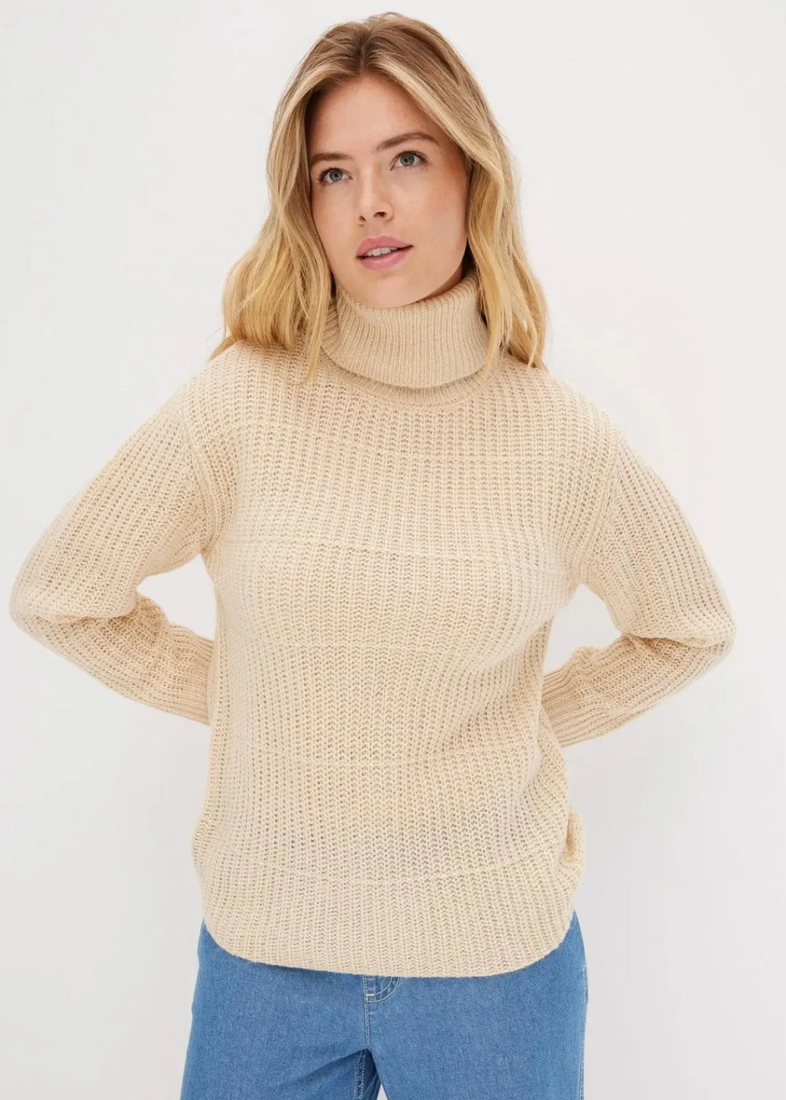 bonprix Bekleidung·Umstandsmode|Strickmode^Strickpullover mit Rollkragen kieselbeige