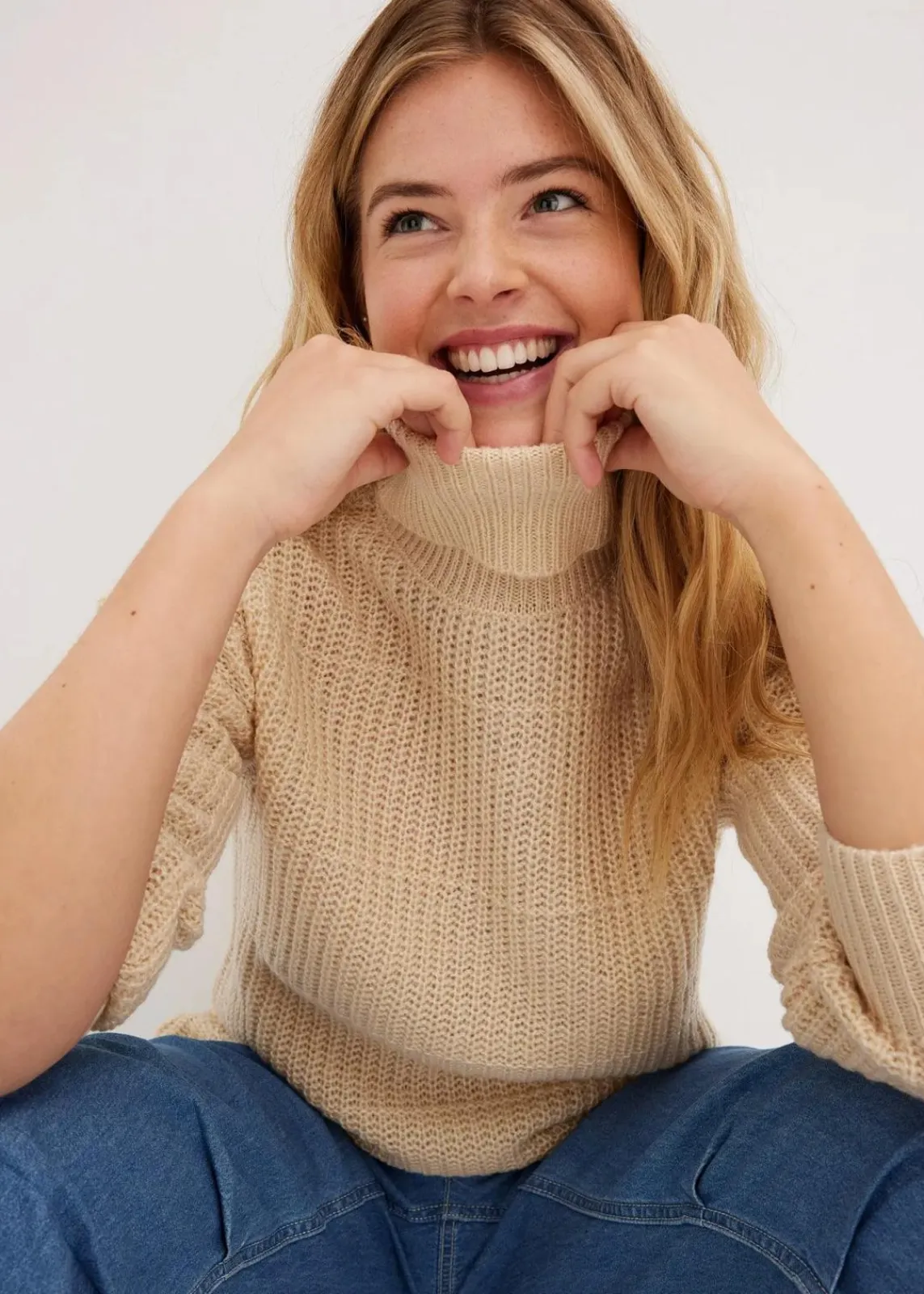 bonprix Bekleidung·Umstandsmode|Strickmode^Strickpullover mit Rollkragen kieselbeige