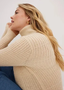 bonprix Bekleidung·Umstandsmode|Strickmode^Strickpullover mit Rollkragen kieselbeige