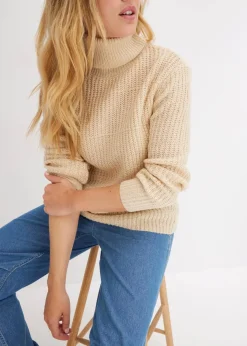 bonprix Bekleidung·Umstandsmode|Strickmode^Strickpullover mit Rollkragen kieselbeige