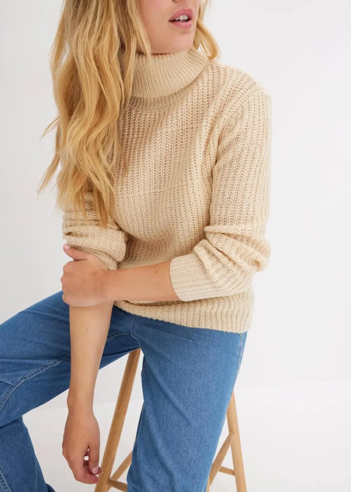 bonprix Bekleidung·Umstandsmode|Strickmode^Strickpullover mit Rollkragen kieselbeige