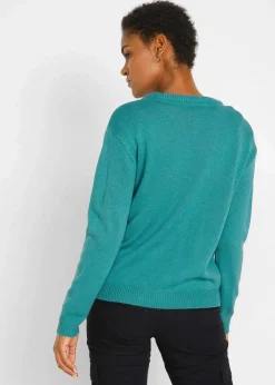 bonprix Pullover & Strickjacken|Basics^Strick-Pullover mit Rundhals-Ausschnitt türkis