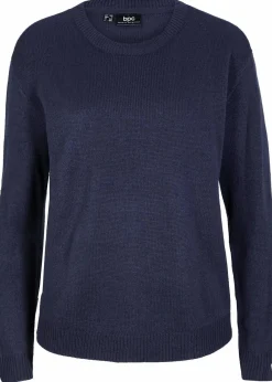 bonprix Pullover & Strickjacken|Basics^Strick-Pullover mit Rundhals-Ausschnitt dunkelblau