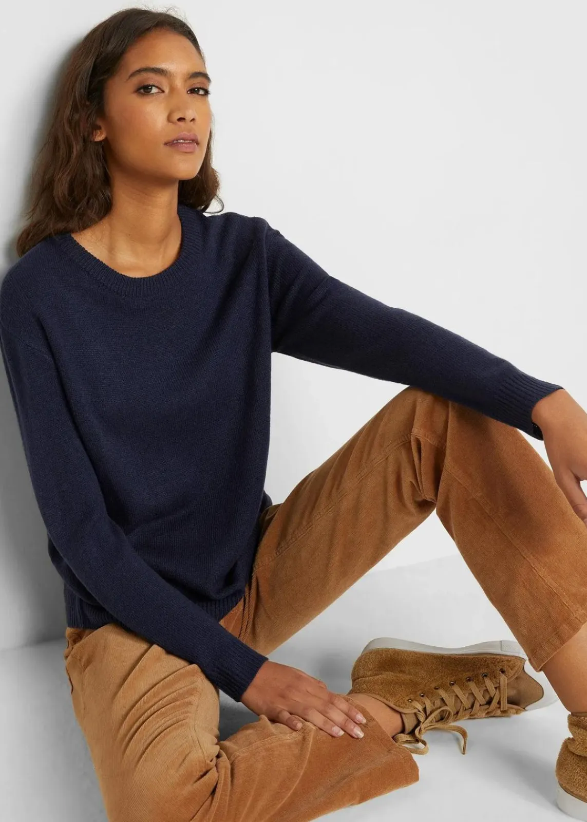 bonprix Pullover & Strickjacken|Basics^Strick-Pullover mit Rundhals-Ausschnitt dunkelblau