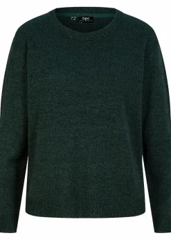 bonprix Bekleidung·Umstandsmode|Bekleidung·Jeans^Strick-Pullover mit Rundhals-Ausschnitt in Melange tiefgrün meliert