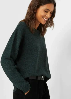 bonprix Bekleidung·Umstandsmode|Bekleidung·Jeans^Strick-Pullover mit Rundhals-Ausschnitt in Melange tiefgrün meliert
