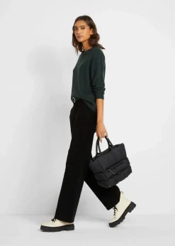 bonprix Bekleidung·Umstandsmode|Bekleidung·Jeans^Strick-Pullover mit Rundhals-Ausschnitt in Melange tiefgrün meliert