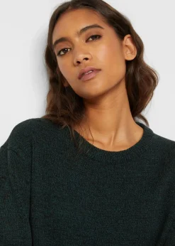 bonprix Bekleidung·Umstandsmode|Bekleidung·Jeans^Strick-Pullover mit Rundhals-Ausschnitt in Melange tiefgrün meliert