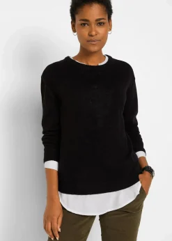 bonprix Pullover & Strickjacken|Basics^Strick-Pullover mit Rundhals-Ausschnitt schwarz