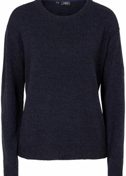bonprix Strickmode|Pullover & Strickjacken^Strick-Pullover mit Rundhals-Ausschnitt in Melange dunkelblau meliert