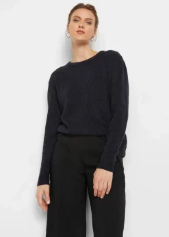 bonprix Strickmode|Pullover & Strickjacken^Strick-Pullover mit Rundhals-Ausschnitt in Melange dunkelblau meliert
