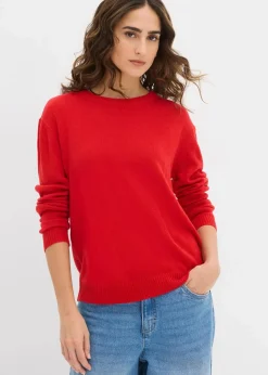 bonprix Bekleidung·Umstandsmode|Bekleidung·Röcke^Strick-Pullover mit Rundhals-Ausschnitt lavarot