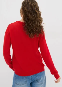 bonprix Bekleidung·Umstandsmode|Bekleidung·Röcke^Strick-Pullover mit Rundhals-Ausschnitt lavarot