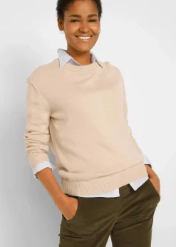 bonprix Pullover & Strickjacken|Basics^Strick-Pullover mit Rundhals-Ausschnitt beige
