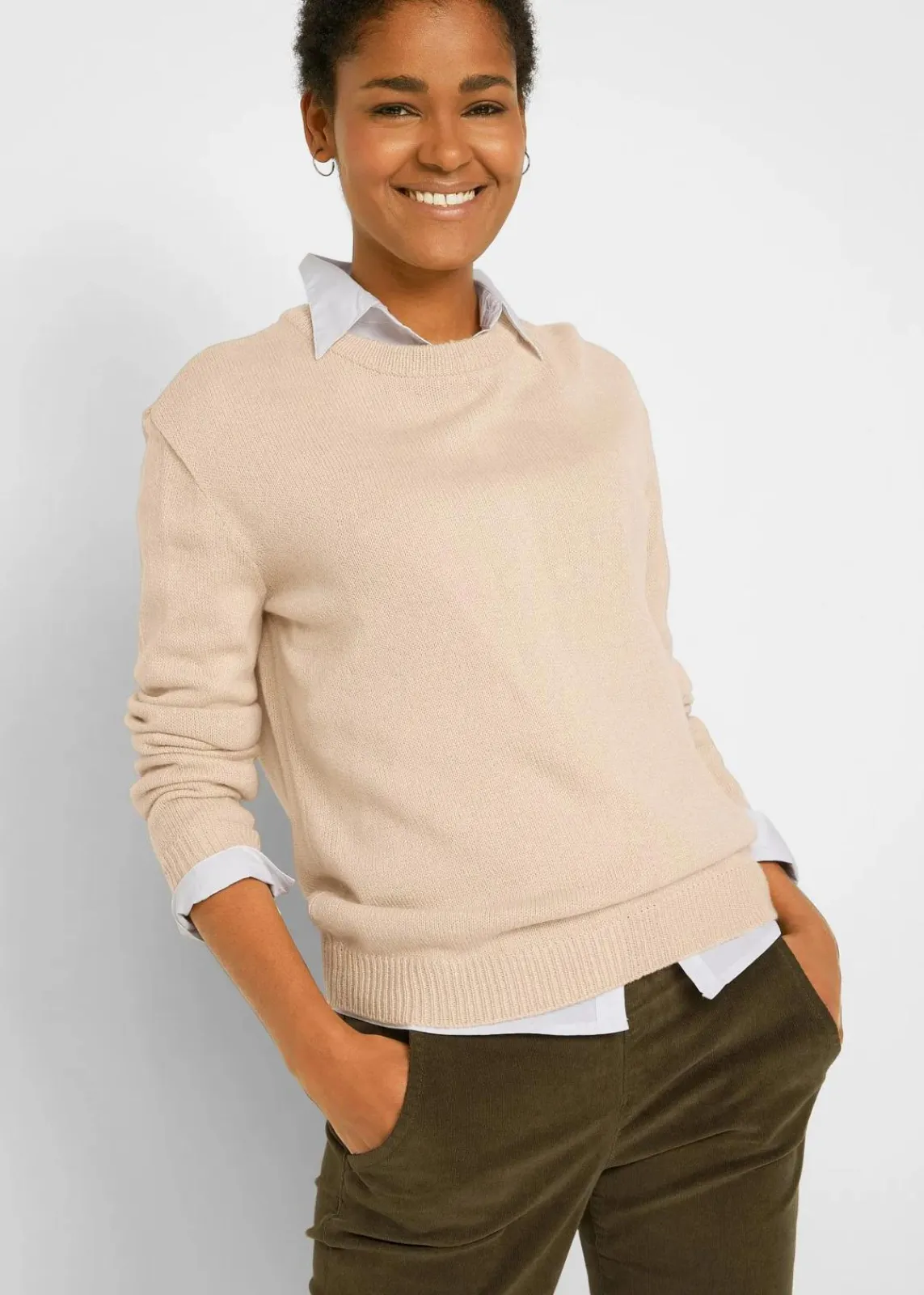 bonprix Pullover & Strickjacken|Basics^Strick-Pullover mit Rundhals-Ausschnitt beige