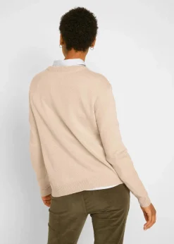 bonprix Pullover & Strickjacken|Basics^Strick-Pullover mit Rundhals-Ausschnitt beige