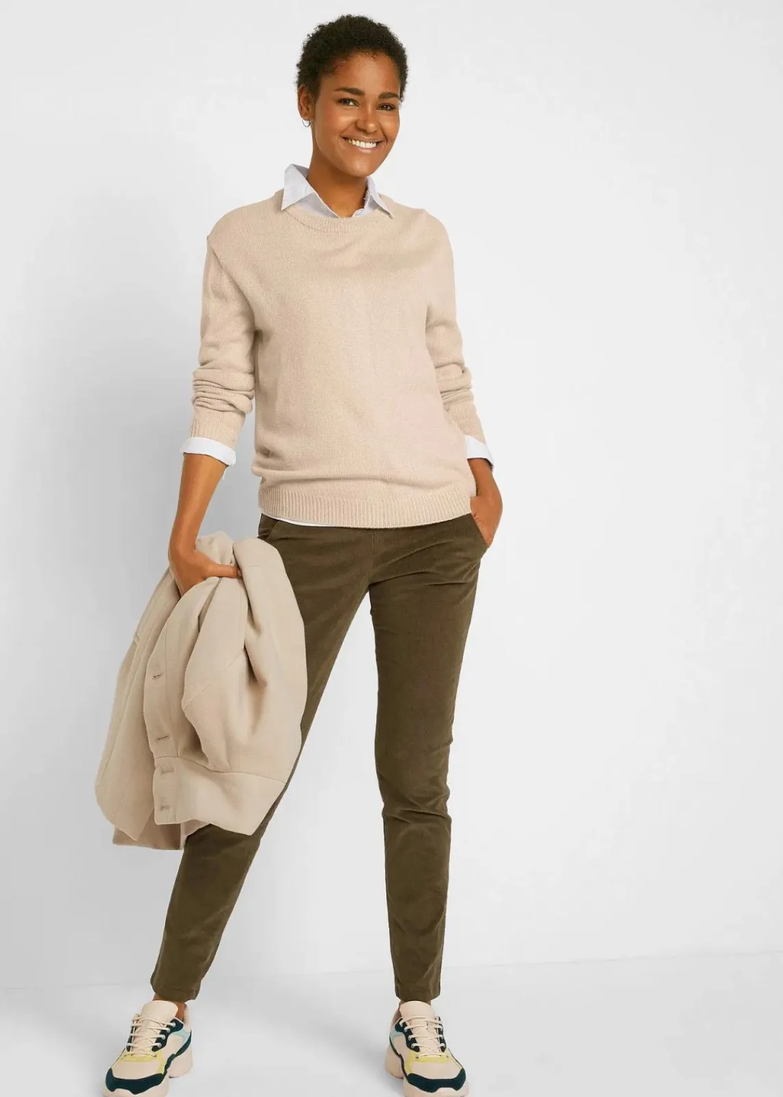 bonprix Pullover & Strickjacken|Basics^Strick-Pullover mit Rundhals-Ausschnitt beige