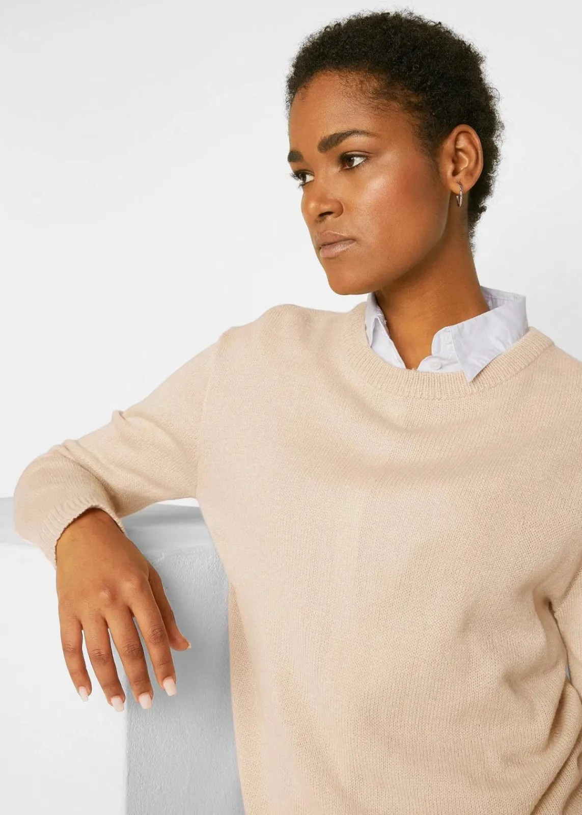 bonprix Pullover & Strickjacken|Basics^Strick-Pullover mit Rundhals-Ausschnitt beige