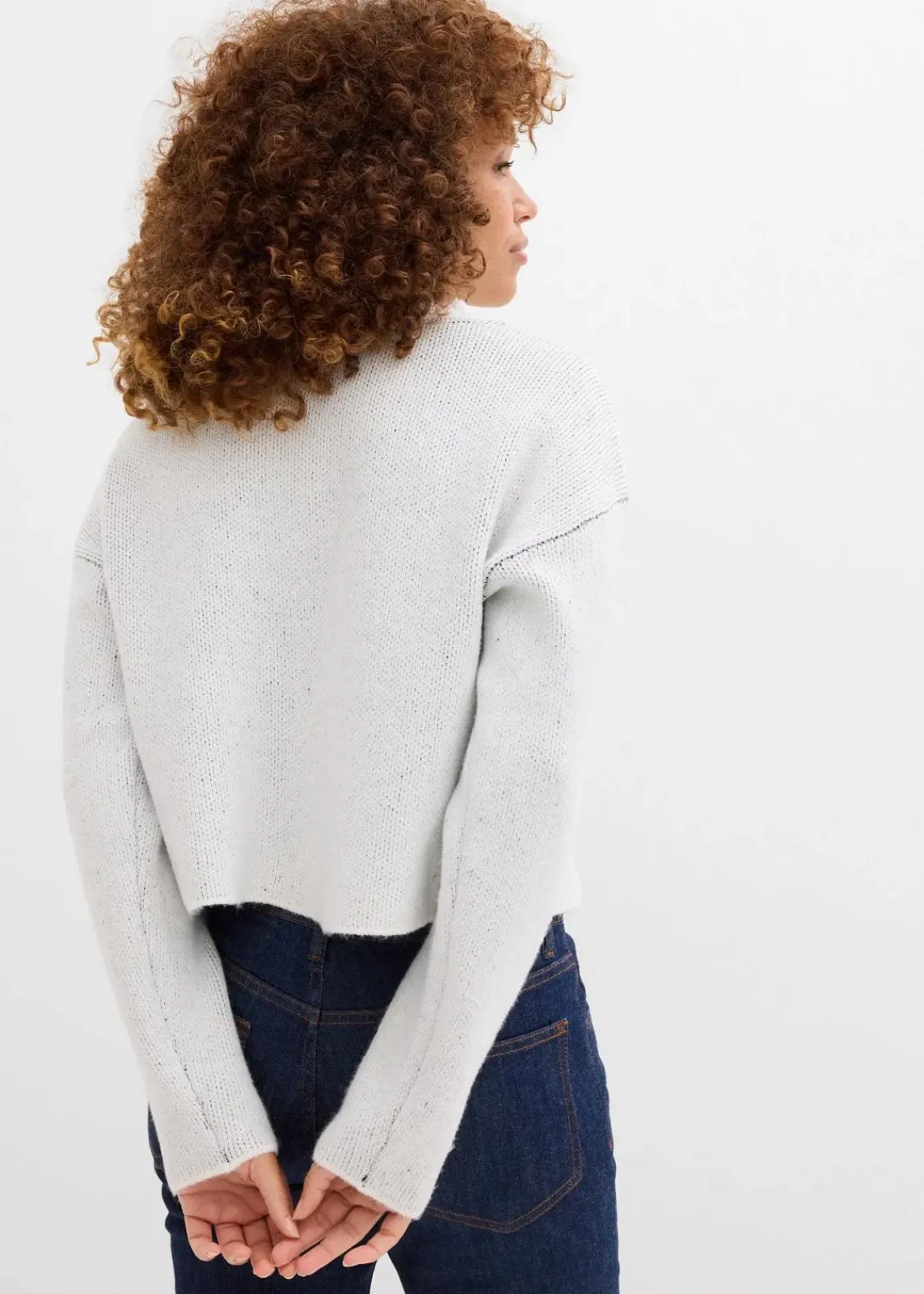 bonprix Nachhaltigere Materialien|Strickmode^Strickpullover mit Schleife wollweiß
