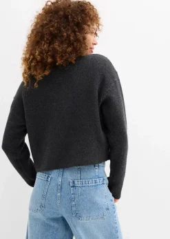 bonprix Pullover & Strickjacken|Strickmode^Strickpullover mit Schleife anthrazit meliert