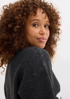 bonprix Pullover & Strickjacken|Strickmode^Strickpullover mit Schleife anthrazit meliert