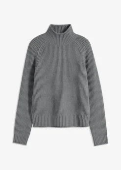 bonprix Pullover & Strickjacken|Strickmode^Strickpullover mit Stehkragen grau meliert