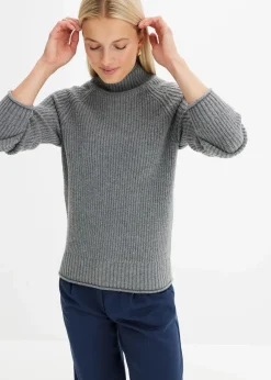 bonprix Pullover & Strickjacken|Strickmode^Strickpullover mit Stehkragen grau meliert