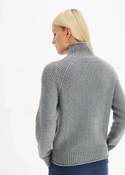 bonprix Pullover & Strickjacken|Strickmode^Strickpullover mit Stehkragen grau meliert