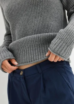 bonprix Pullover & Strickjacken|Strickmode^Strickpullover mit Stehkragen grau meliert