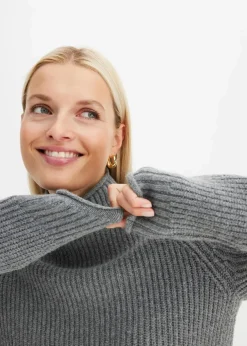 bonprix Pullover & Strickjacken|Strickmode^Strickpullover mit Stehkragen grau meliert