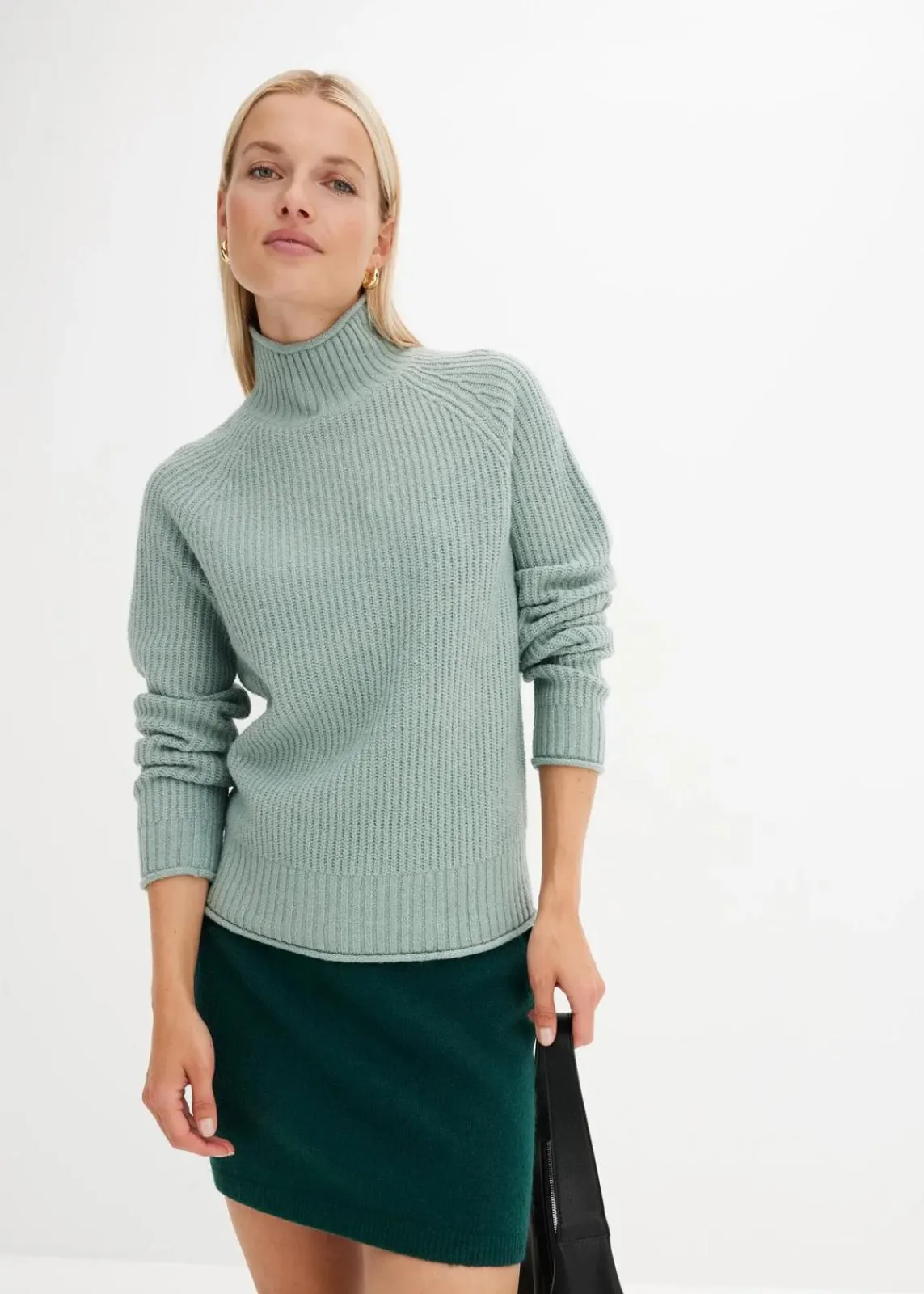 bonprix Strickmode|Pullover & Strickjacken^Strickpullover mit Stehkragen rauchgrün