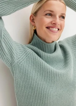 bonprix Strickmode|Pullover & Strickjacken^Strickpullover mit Stehkragen rauchgrün