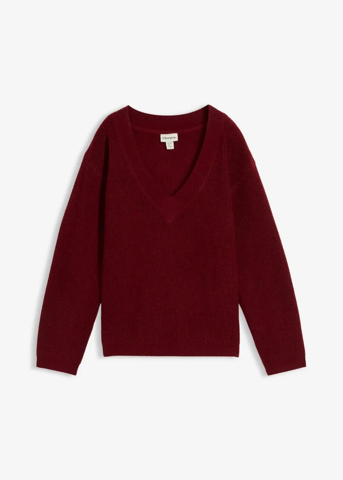 bonprix Bekleidung·Umstandsmode|Strickmode^Strickpullover mit tiefem V-Ausschnitt pflaumenrot/schwarz meliert