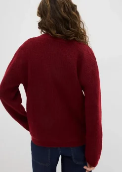 bonprix Bekleidung·Umstandsmode|Strickmode^Strickpullover mit tiefem V-Ausschnitt pflaumenrot/schwarz meliert