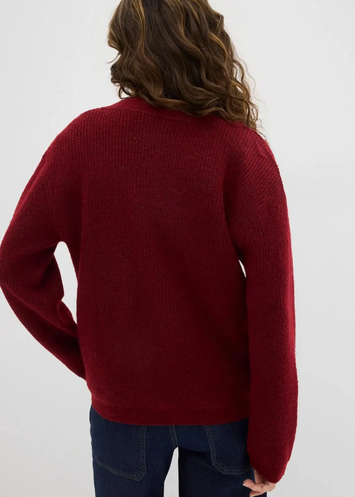 bonprix Bekleidung·Umstandsmode|Strickmode^Strickpullover mit tiefem V-Ausschnitt pflaumenrot/schwarz meliert