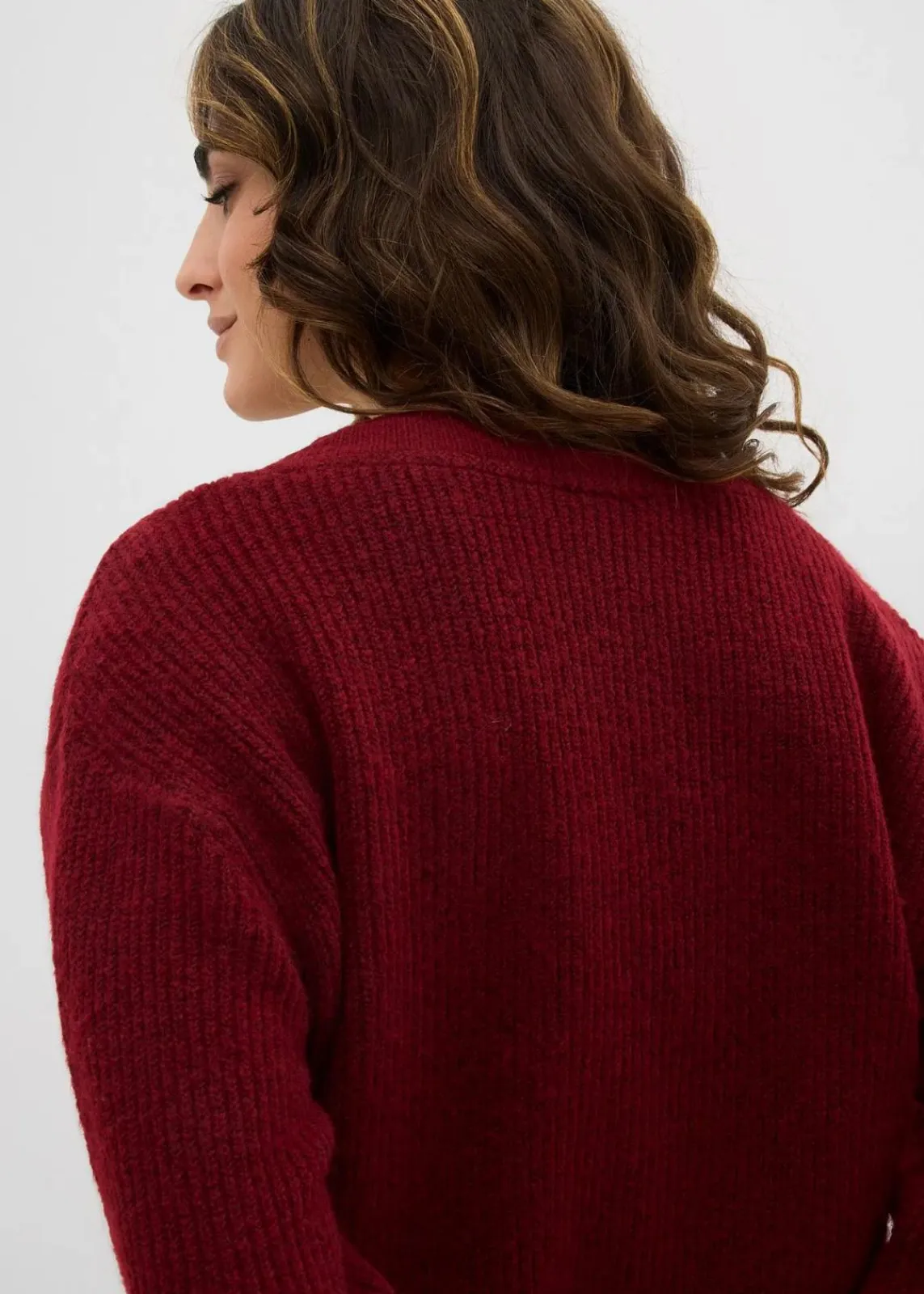 bonprix Bekleidung·Umstandsmode|Strickmode^Strickpullover mit tiefem V-Ausschnitt pflaumenrot/schwarz meliert