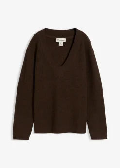 bonprix Bekleidung·Umstandsmode|Strickmode^Strickpullover mit tiefem V-Ausschnitt dunkelbraun/schwarz meliert