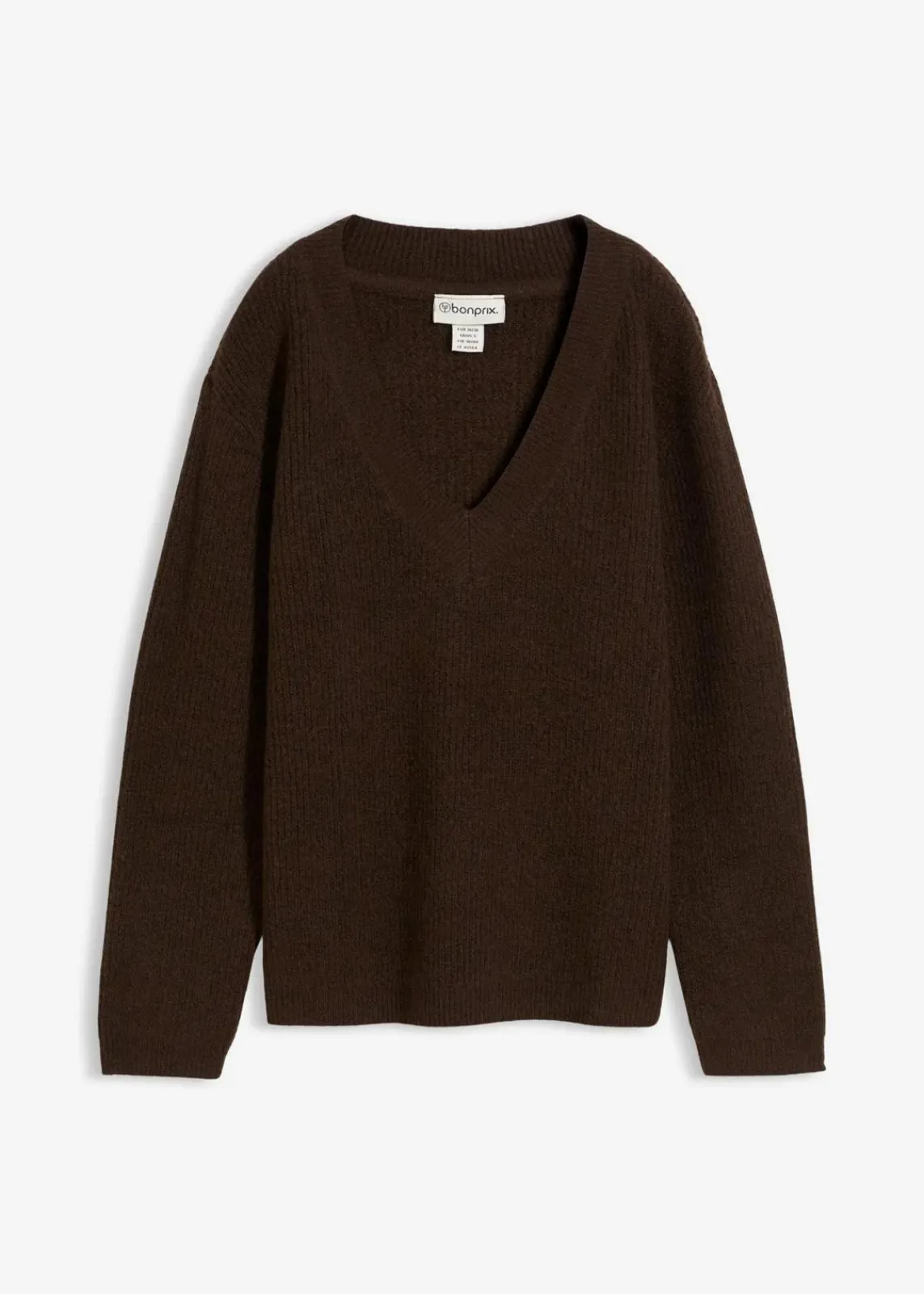 bonprix Bekleidung·Umstandsmode|Strickmode^Strickpullover mit tiefem V-Ausschnitt dunkelbraun/schwarz meliert